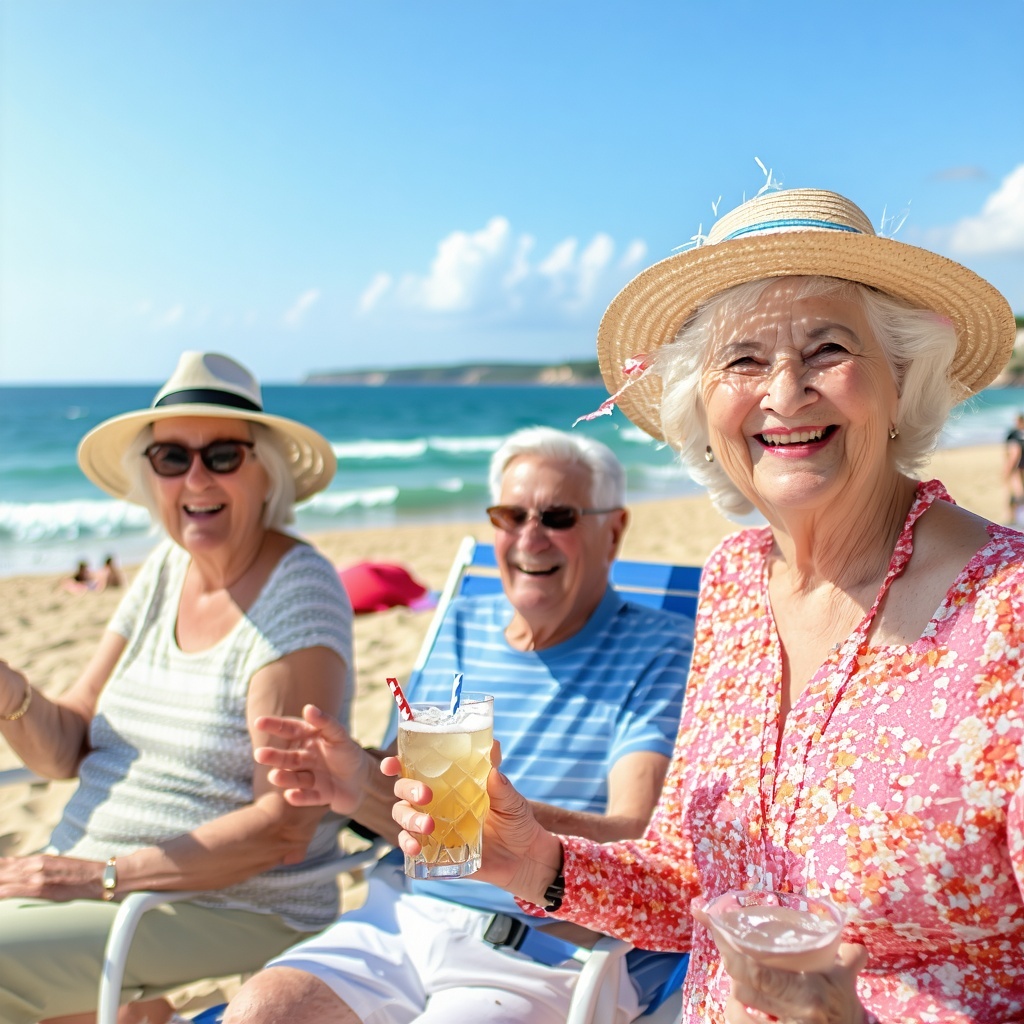 happy seniors on the beah and enjoying life-1
